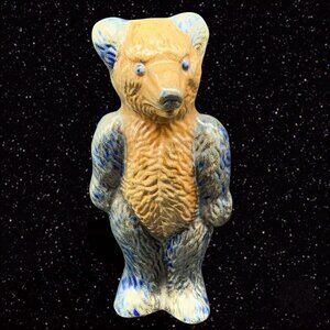 1995 Beaumont Brothers Pottery Bear Blue Salt Glaze Teddy Figure BBP 9”T 4”W
